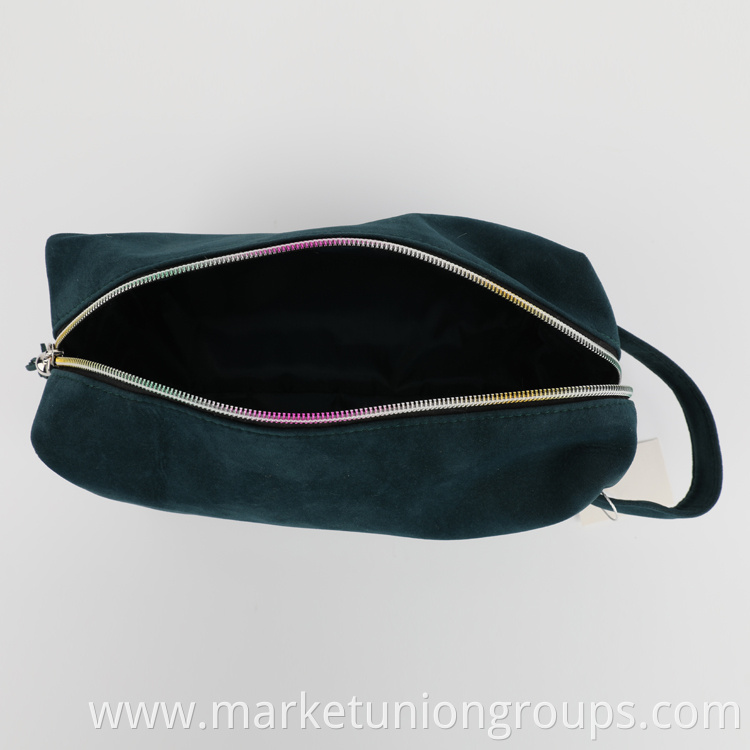 Velvet Custom Pouch Luxury Beauty Makeup Bag Zipper Closure Travel Professional Cosmetic Bag Green